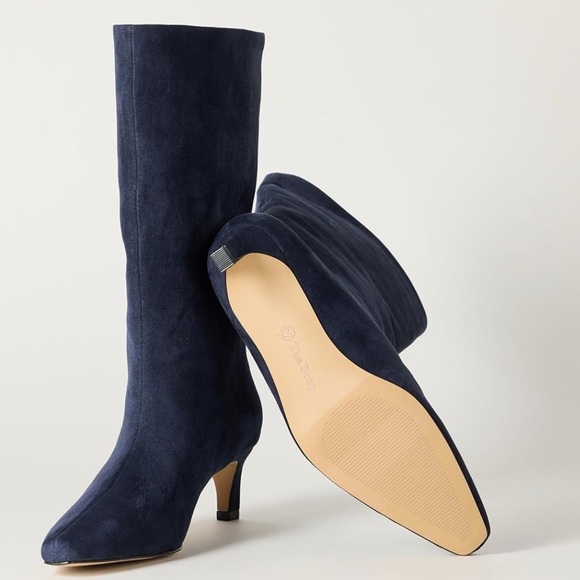New The Drop size 8.5 Elegant Dark Blue Microsuede Leather Women's Boots 2”heel - Picture 5 of 11